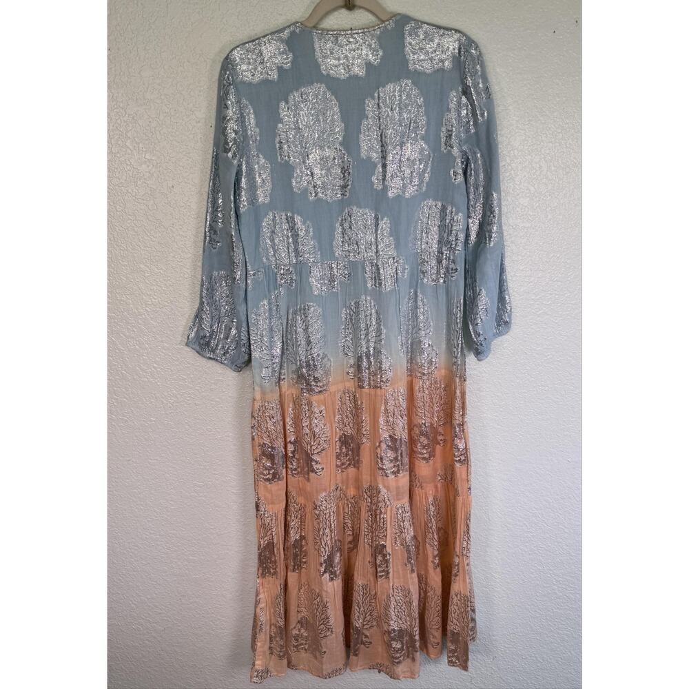 Paani Dress Womens Small Ombre Tiered Maxi Metallic Floral Boho Beachy Resort - Picture 2 of 11